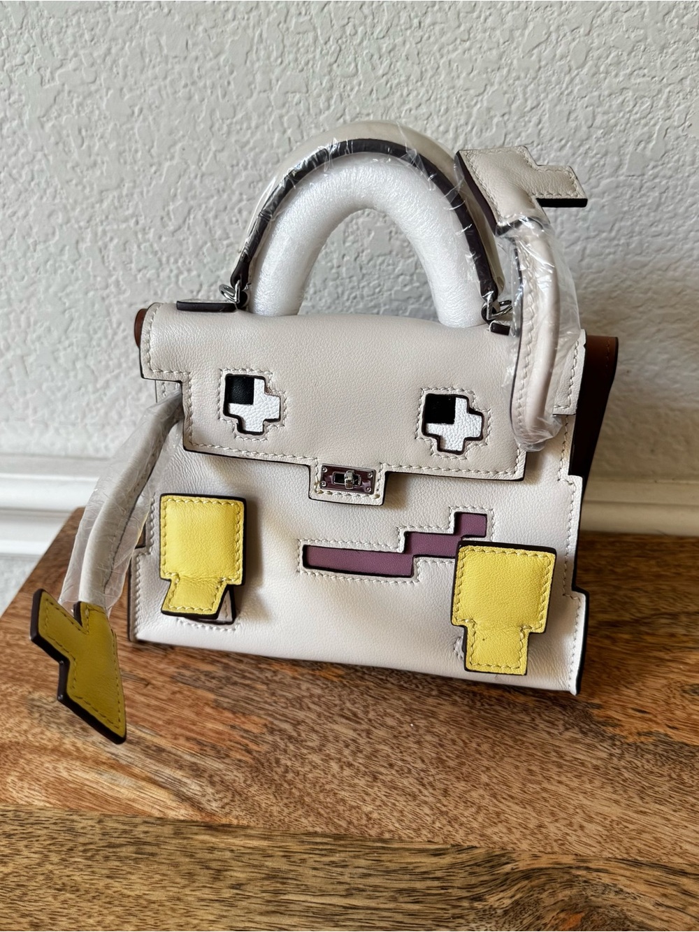 LEATHER INSIDE & OUT | Nata White Yellow Mini Doll Picto Face Bag Crossbody